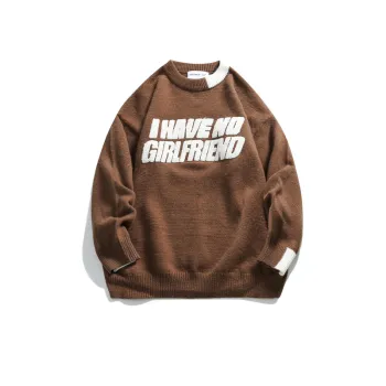 Fake Two piece Letters Jacquard Crewneck Sweater