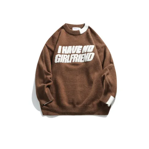 Fake Two-piece Letters Jacquard Crewneck Sweater