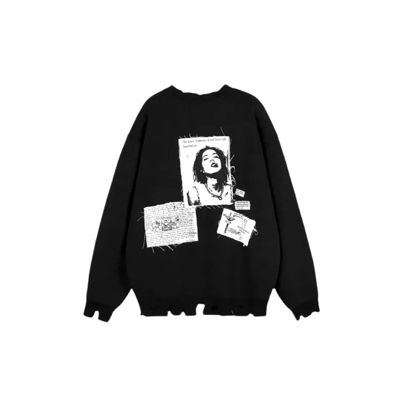 American Style Retro BF Style Tape Figure Crewneck Sweat Lazy Style Fashionable Distinctive Long Sleeve Top-0