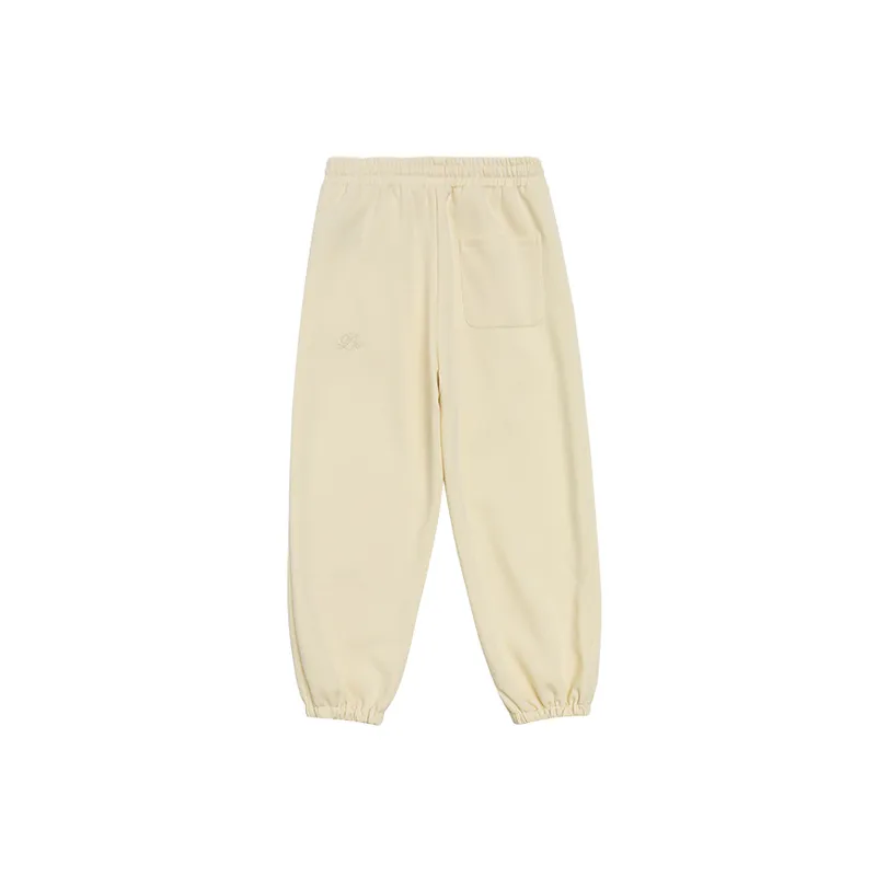 Plain Embroidery Cotton Casual Pants-1