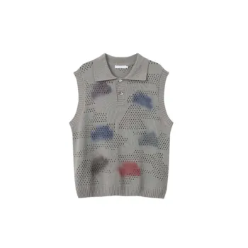 Graffiti Lapel Sleeveless Sweater Vest
