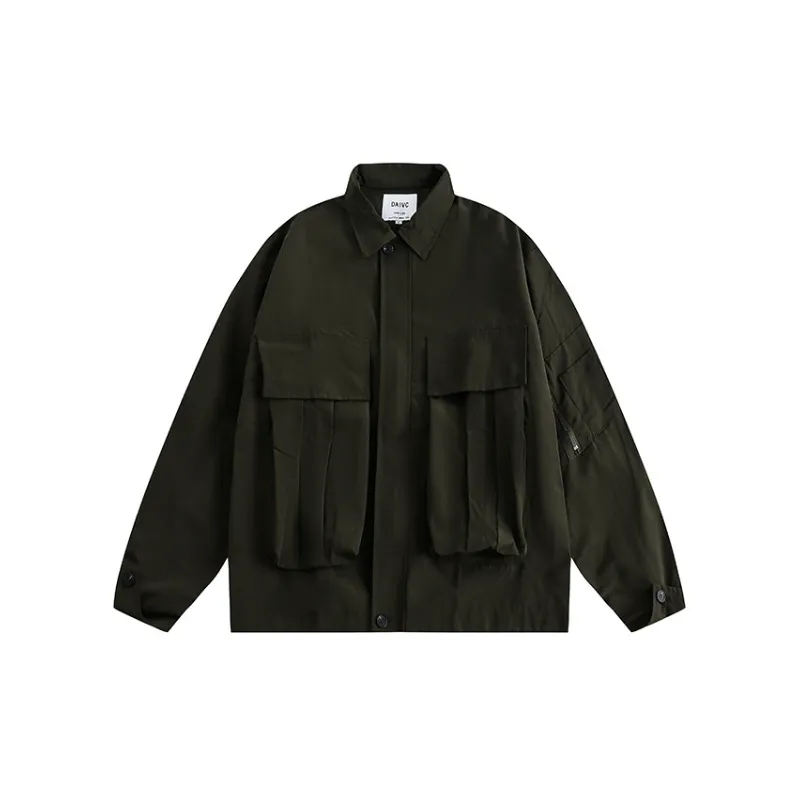 Retro Functional Frock Laps Large Pocket Button Jacket-2