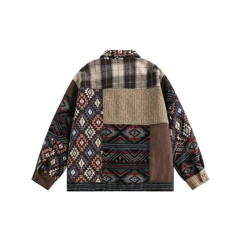 New Creative Sense Ethnic Style Stitching Color Casual Loose Denim Jacket-1