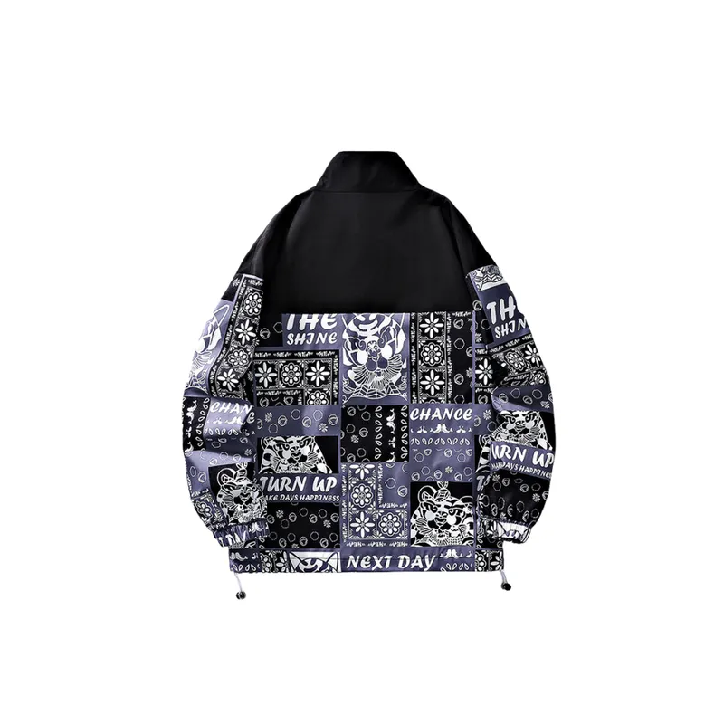 Vertical Collar Jacket Loose Waist Flower Pattern-1