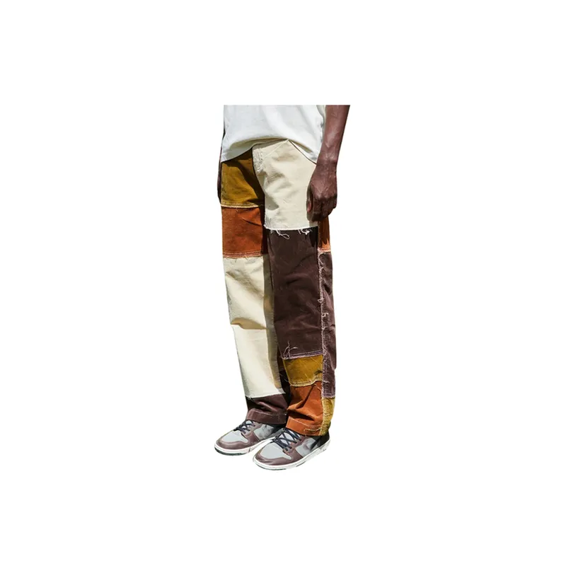 Patchwork Washed Stitched Denim Trousers-0