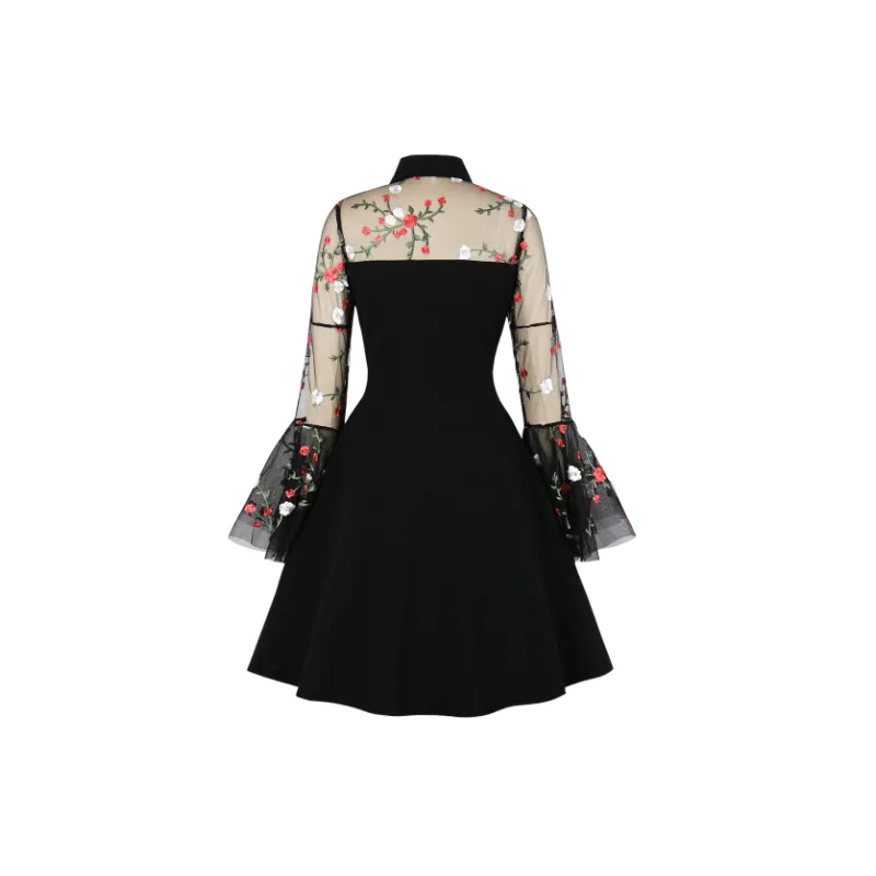 Retro Embroidered Polyester Dress Women-1