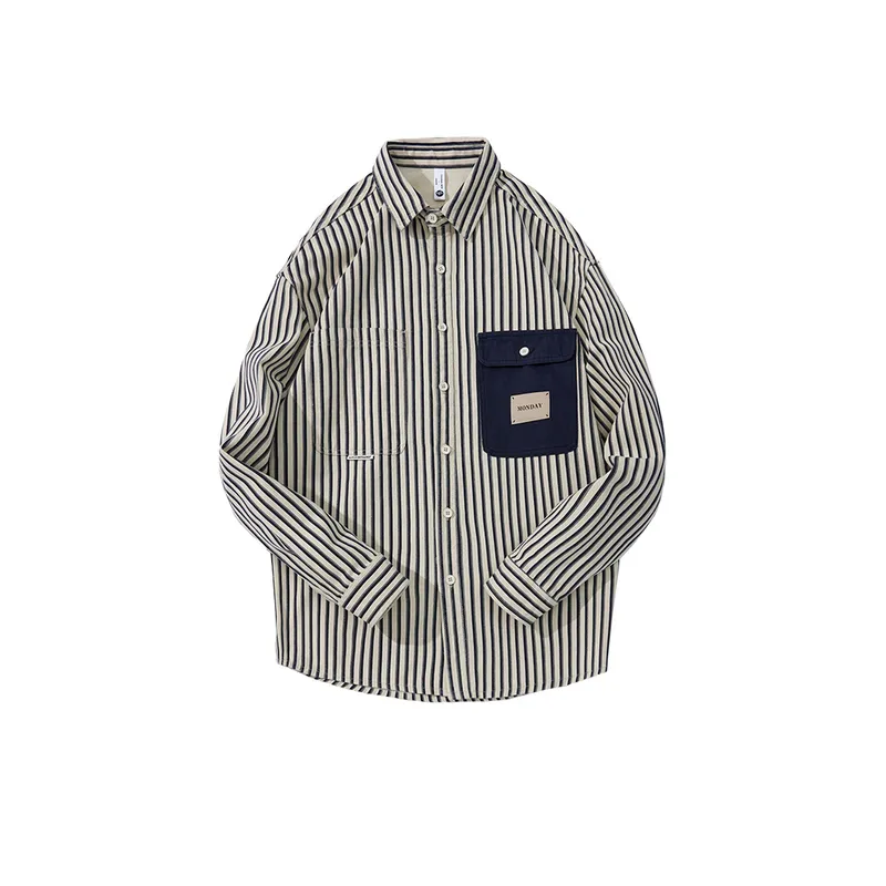 Vertical Stripe Long-Sleeve Shirt Blue XL - POIZON