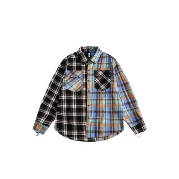 Retro Tide Double Color Plaid Stitching Long Sleeve Shirt