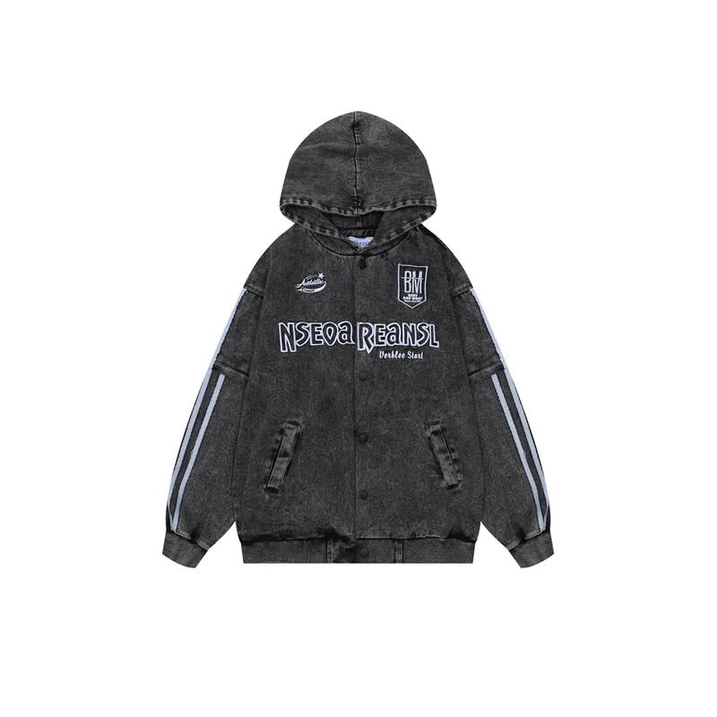 Retro Old Letter Hooded Denim Sweater