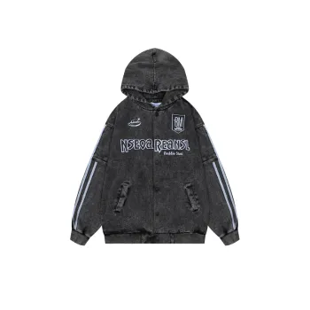 Retro Old Letter Hooded Denim Sweater