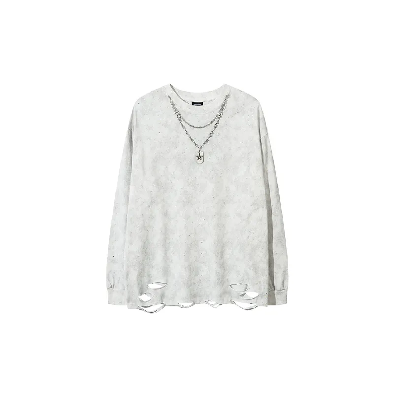 Simple Ripped Cotton T Shirt-2