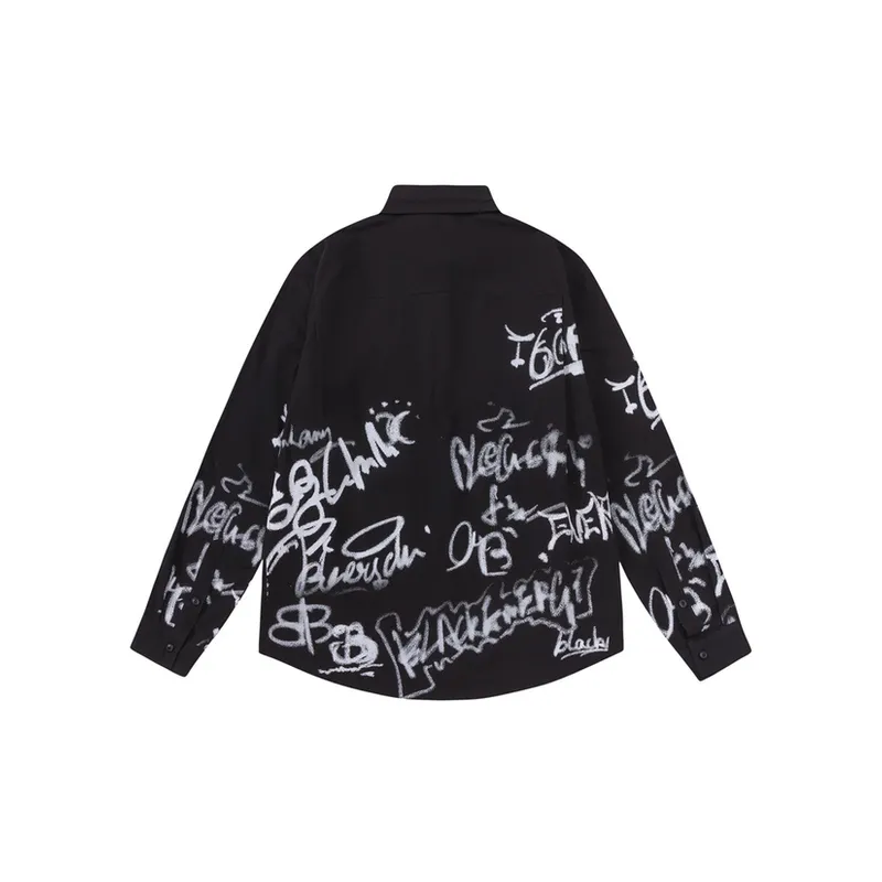 Hip hop Printed Loose Casual Long sleeved Shirt-5
