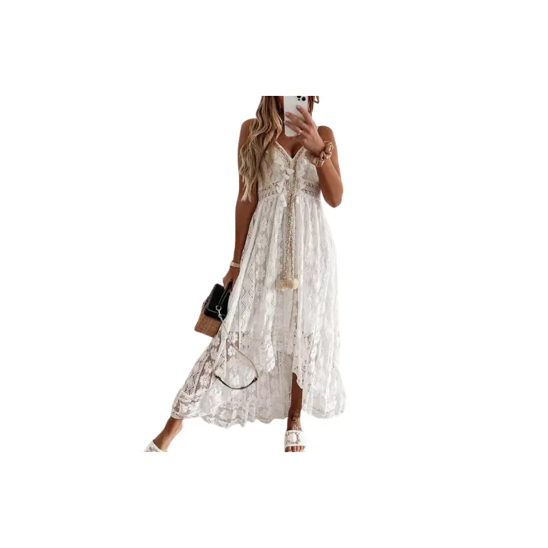 Plain Elegant Lace Slip Dress Women-3