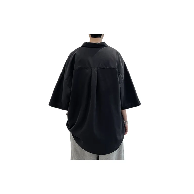 Short Sleeved Shirt   Large Size Trendy Black Coat-2