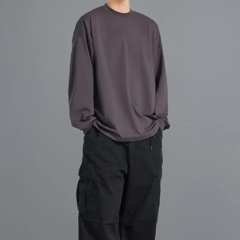 Plain Loose Cotton Blended Fabric T Shirt-5