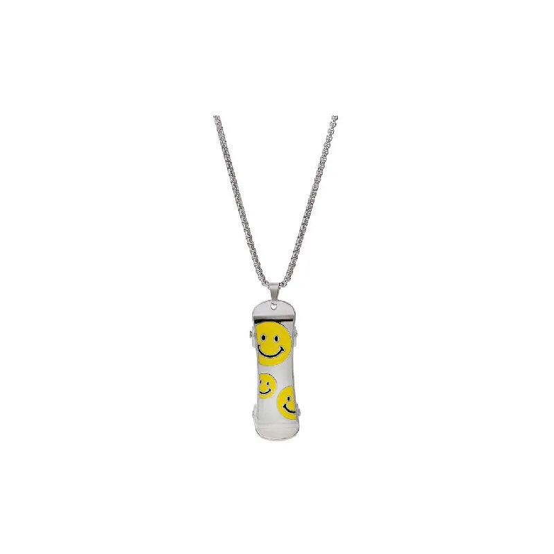 Hip Hop Skateboard Smiley Face Pendant Necklace-0