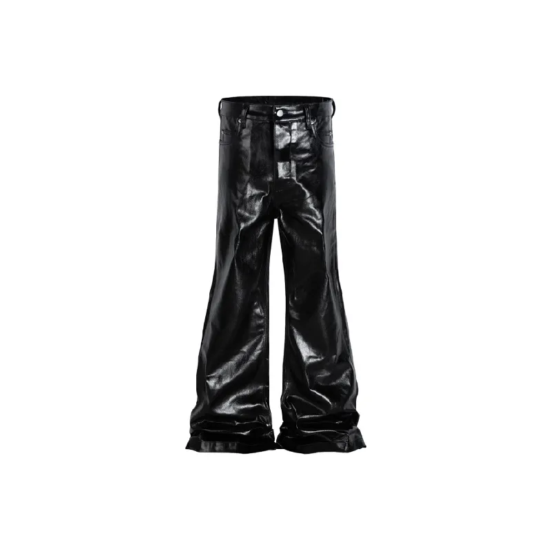 Fashionable Loose Denim Leather Pants-0
