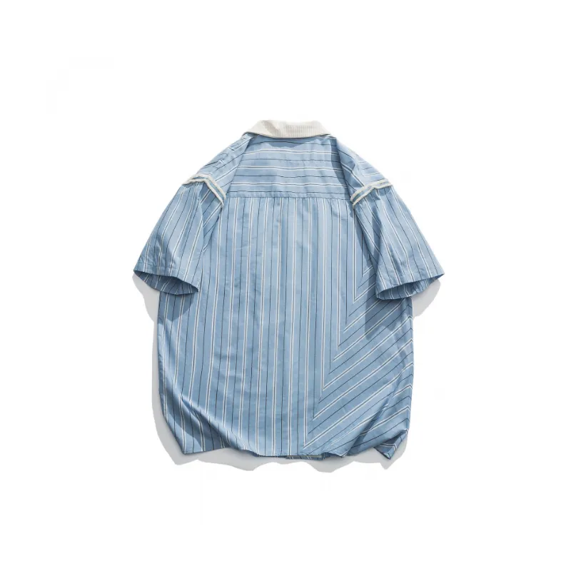 Retro Striped Short Sleeved Shirt-1
