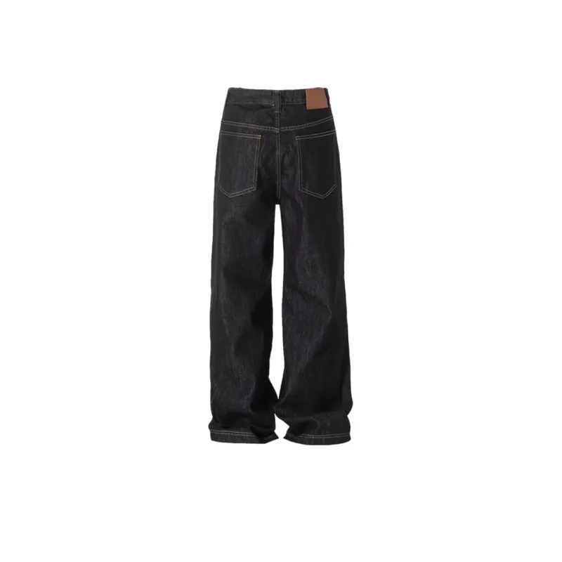 Black Wide Leg Street Loose Straight Pants-1