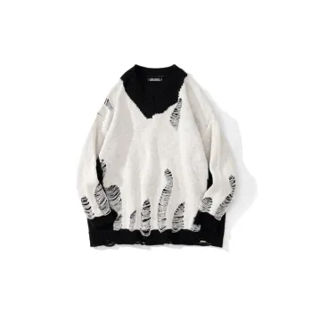 Design Sense Stitching Outer Wear Knitwear V Neck Lazy Pullover Loose Neutral Sweatshirt