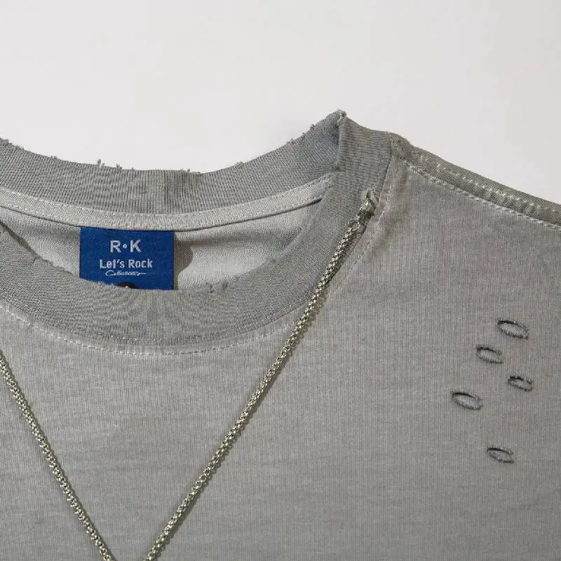 Fashionable Ripped 100% Cotton T Shirt-4
