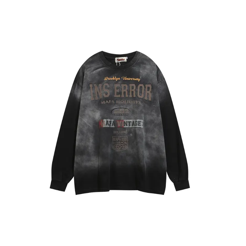 Casual Tie dyed Letter Printed Loose Sweater-4