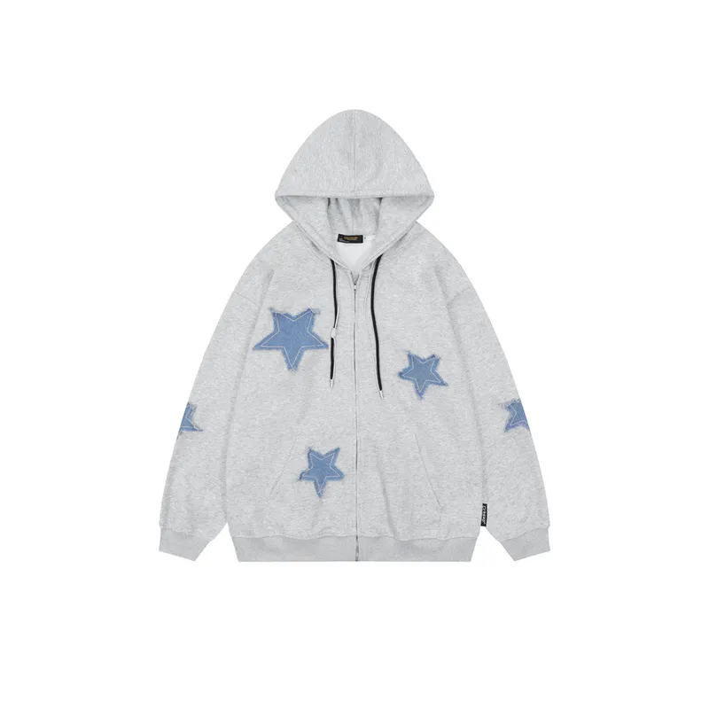 New Arrival Chinese Trendy Simple Five Star Loose Hoodie-0