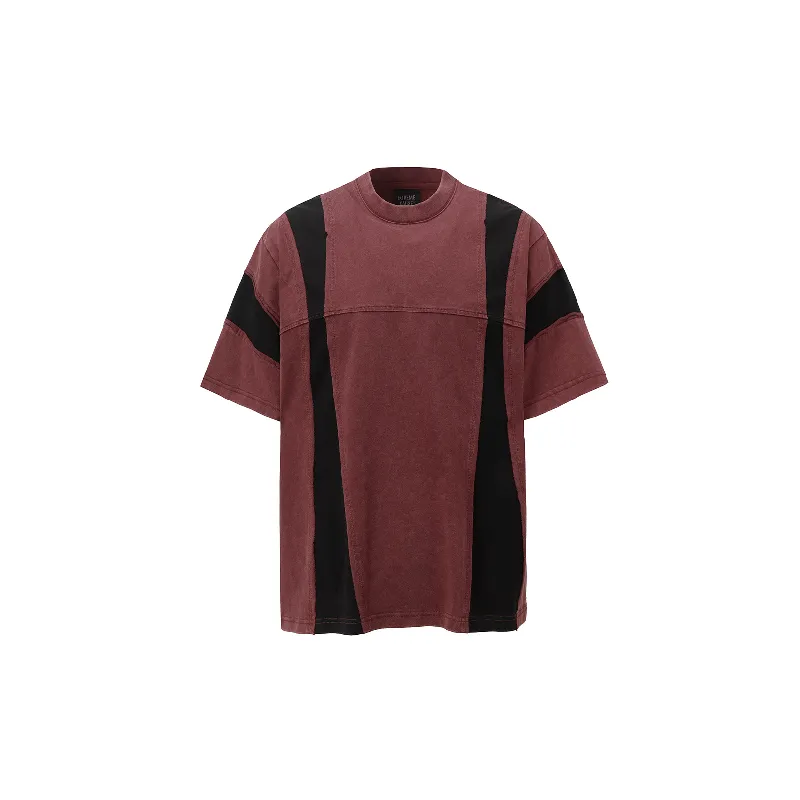 Casual Contrast Color 100% Cotton T Shirt-0