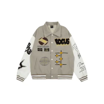 High Street Letter Flocking Embroidery Stitching PU Leather Jacket