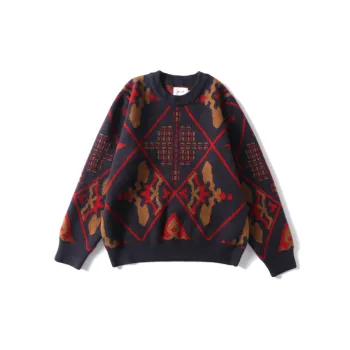 Contrast Color Loose Knitted Crewneck Sweater