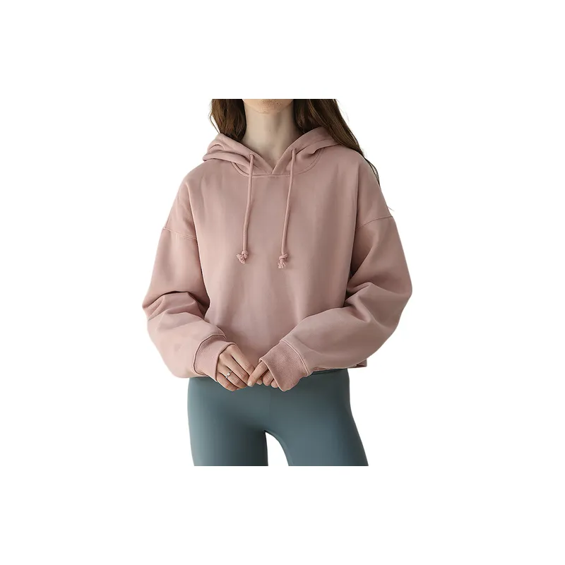 Sporty Plain Cotton Polyester Blend Sweatshirt Women-2