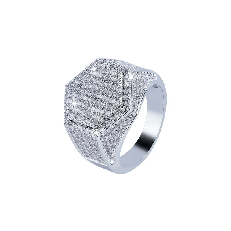 Hip hop Hexagonal Ring Micro inlaid Zircon