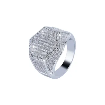 Hip hop Hexagonal Ring Micro inlaid Zircon