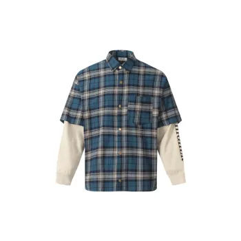 Hip Hop Long Sleeve Fake Two Piece Plaid Shirt