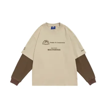 New Season Vintage Letter Printed Fake Two piece Long Sleeved Top Hoodie