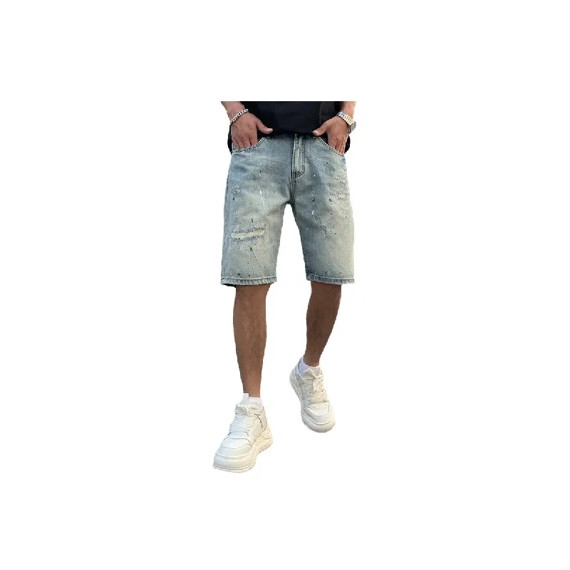 Casual Straight Leg Denim Shorts-0