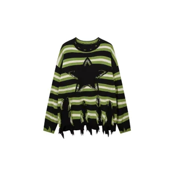 Fashion Brand Striped Design Long Sleeve Crewneck Sweater Jacket