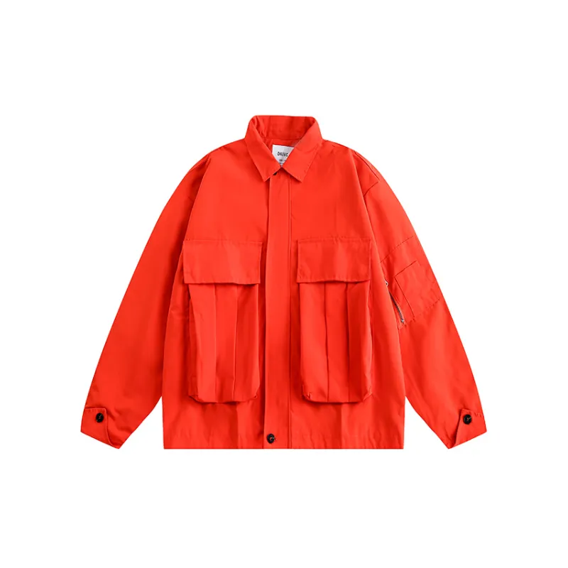 Retro Functional Frock Laps Large Pocket Button Jacket-4