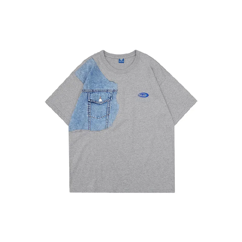 Loose Contrast Color Cotton T Shirt Unisex-0