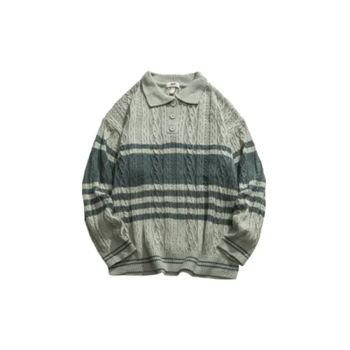 Retro Twist Striped College Style Polo Neck Knitted Sweater
