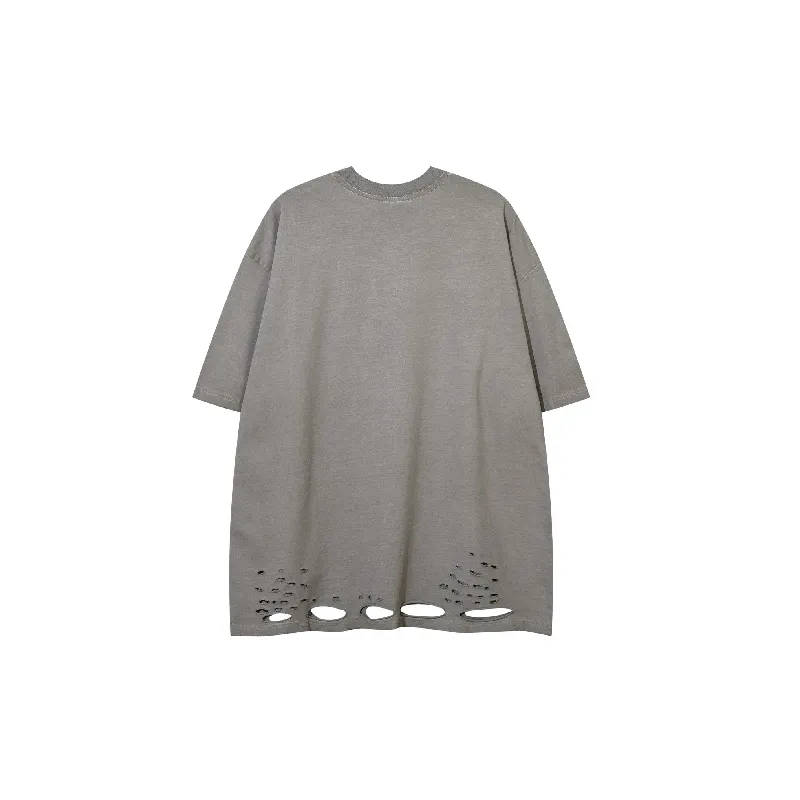 Fashionable Ripped 100% Cotton T Shirt-3