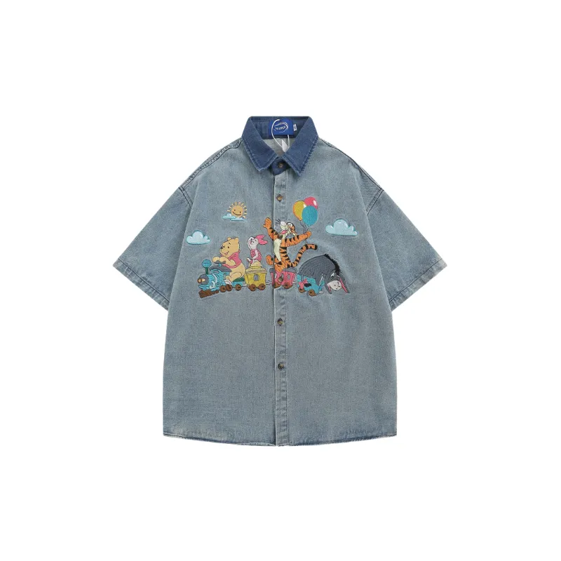 Loose Embroidery Denim Shirt-0