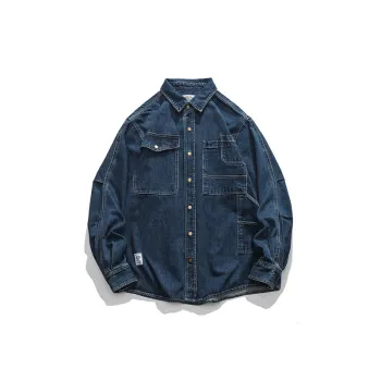Solid Color Washed Old Retro Loose Long sleeved Denim Shirt