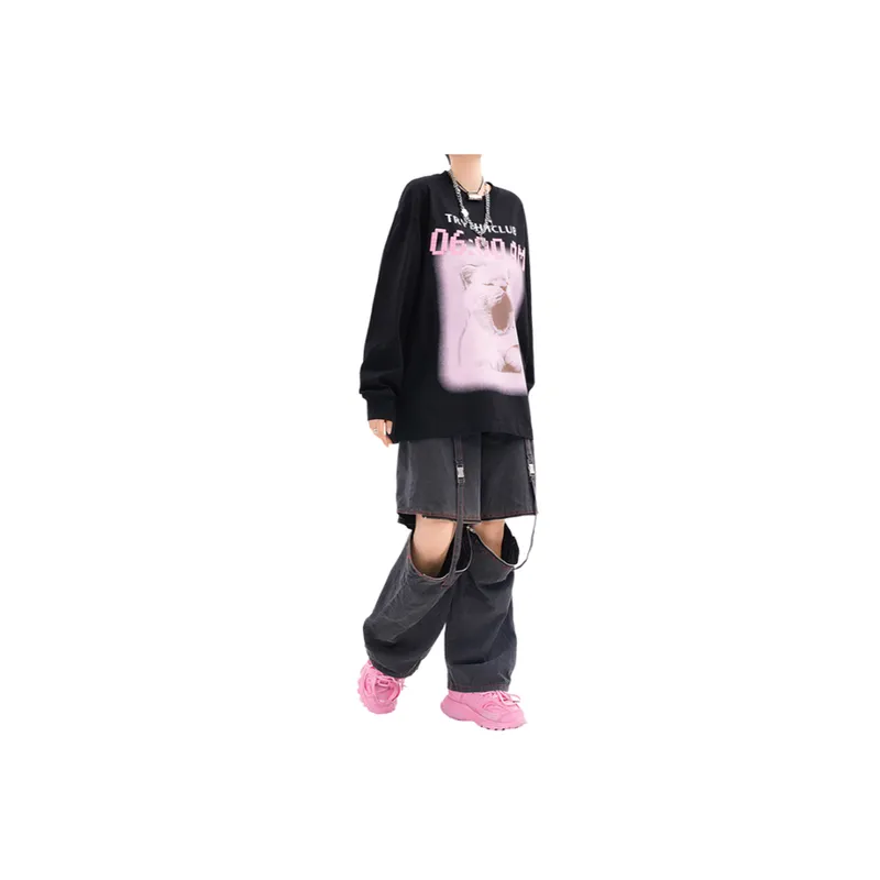 Retro Sleepy Cat Printed Top-1