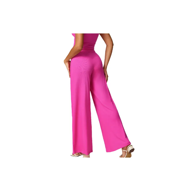 Sporty Loose Rayon Ribbed Fabric Casual Pants Women-7