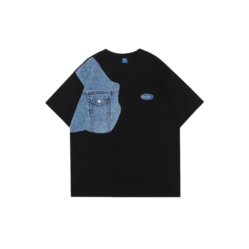 Short Sleeve Denim Contrast Color Loose Cotton Printed T shirt
