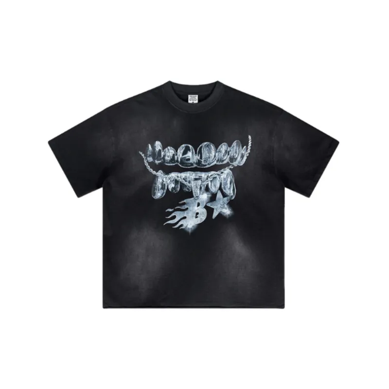 Loose Fashion Washed Brand T Shirt-5