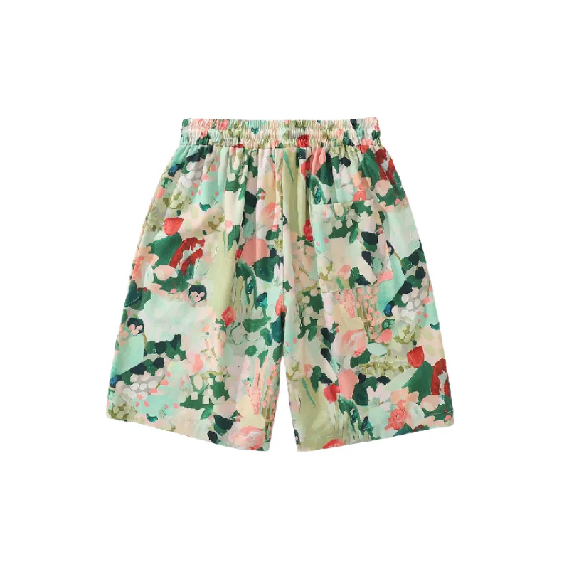 Retro Printed Polyester Casual Shorts-1