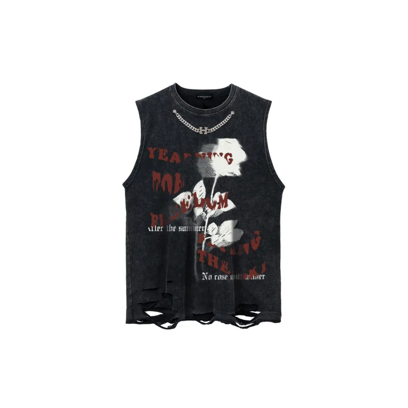 Retro Hip hop Graffiti Floral Printed Vest-0