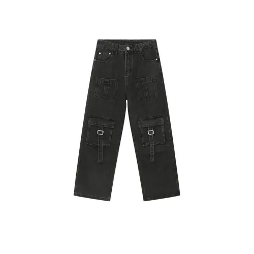 Street Multi-Pocket Stitching Design Wide Leg Cargo Jeans